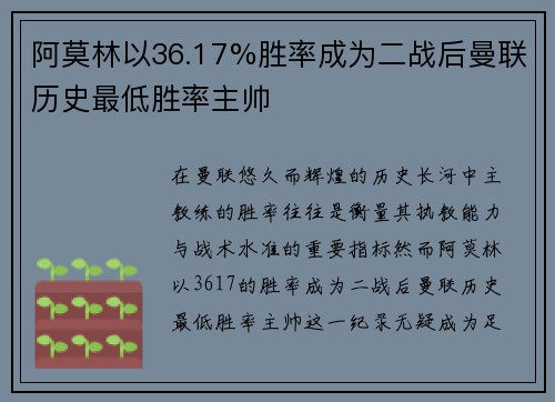 阿莫林以36.17%胜率成为二战后曼联历史最低胜率主帅